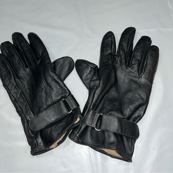 CAMEL BLACK Heavy LEATHER GLOVES Thinsulate XL Insulated wrist Adjustable Strap - Picture 6 of 11